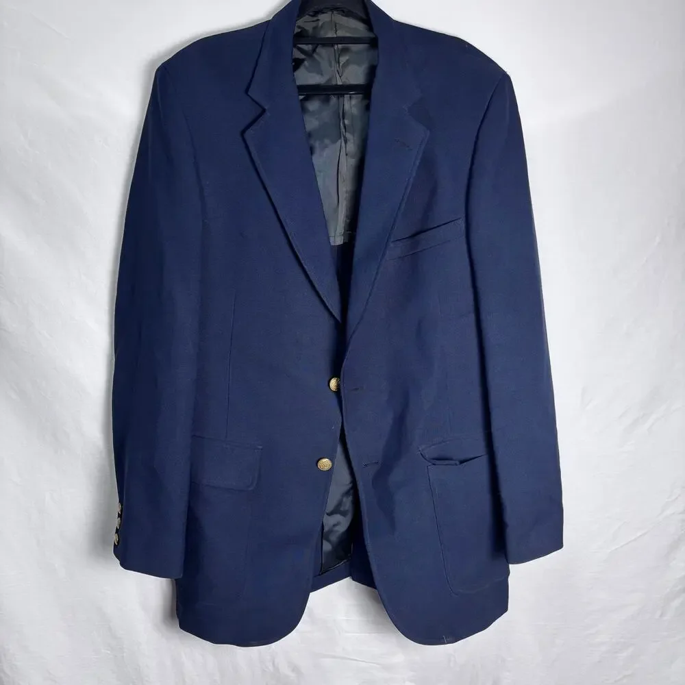 Vintage American Craftsman Men's 40 Navy Suit Jacket Blazer w/ Gold Buttons